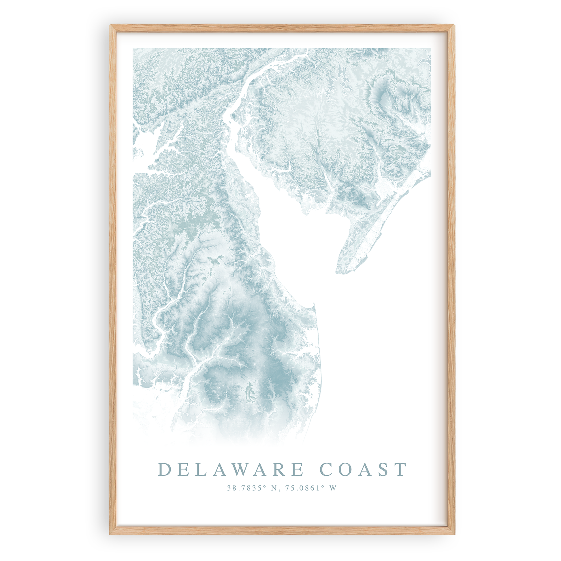 delaware coast map print in wood frame