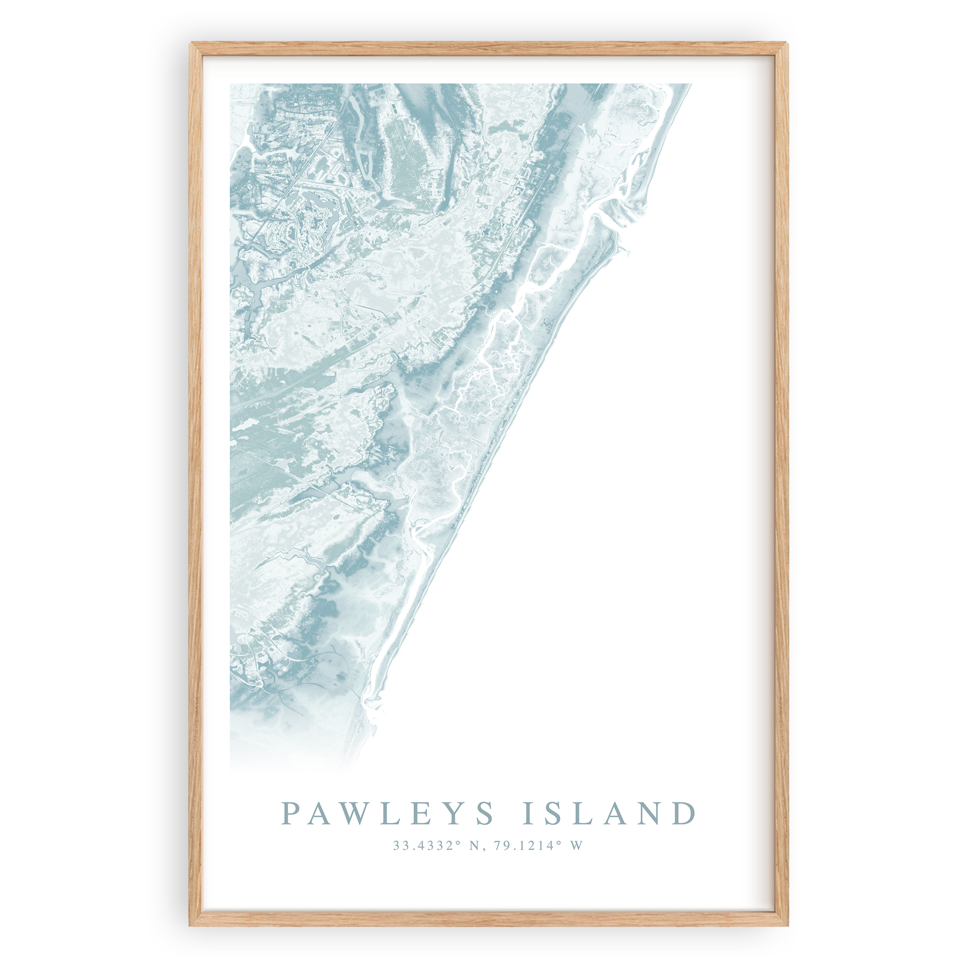 pawleys island south carolina map poster in wood frame