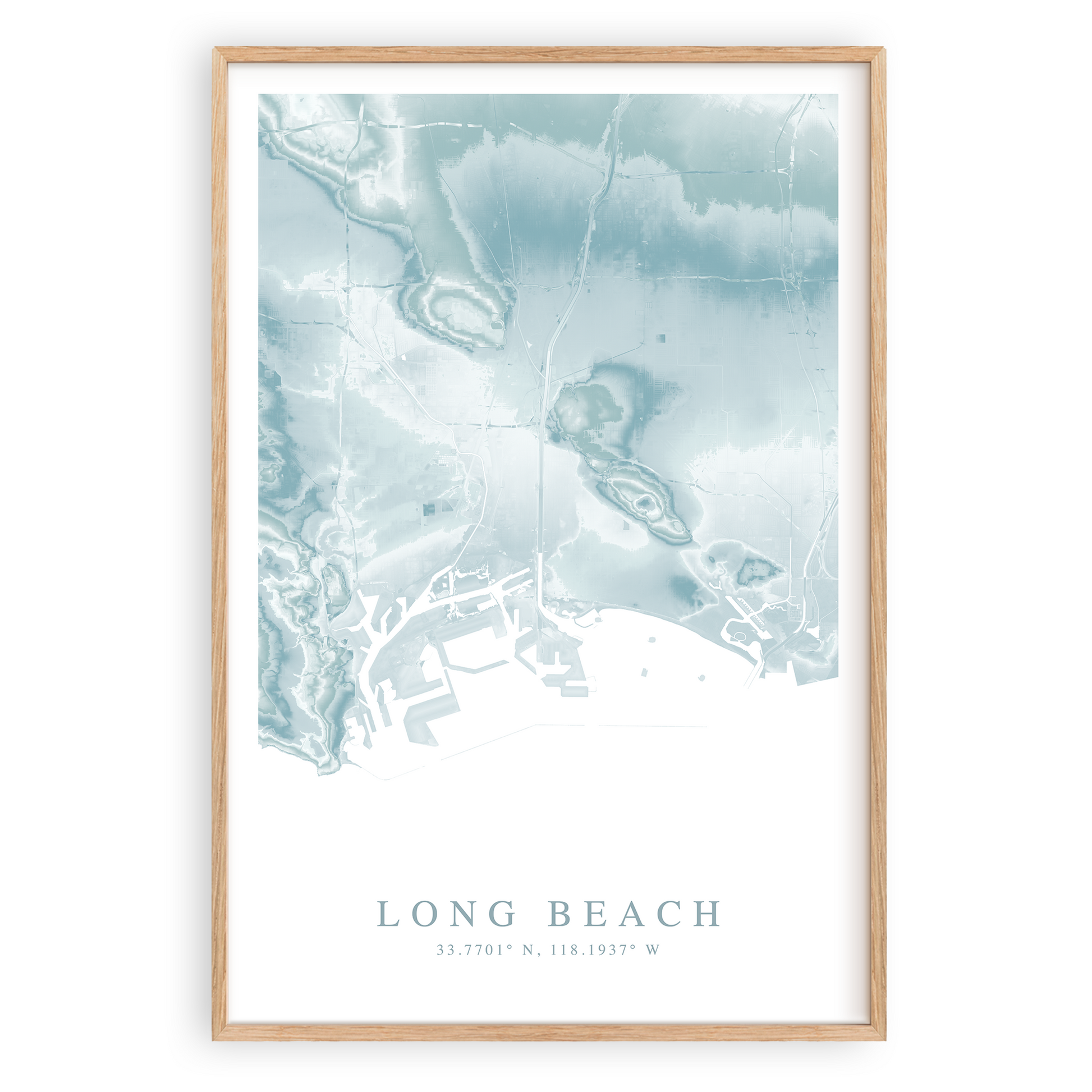 long beach california map print in wood frame