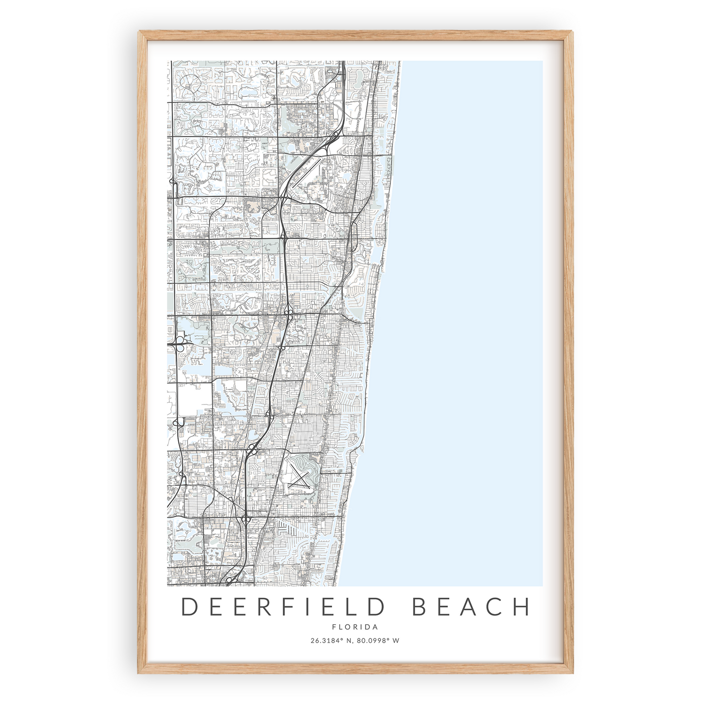 deerfield beach florida map in wood frame