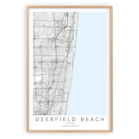 deerfield beach florida map in wood frame