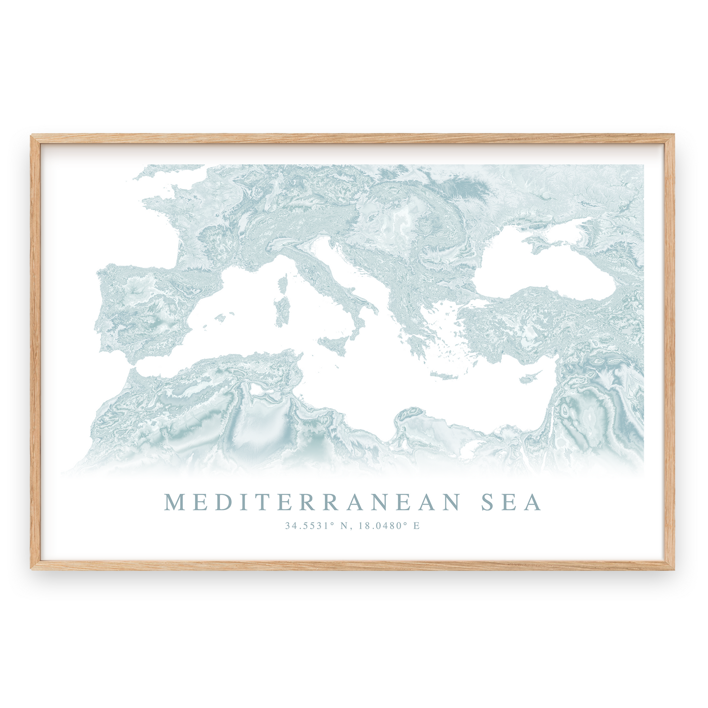 mediterranean sea map print in wood frame