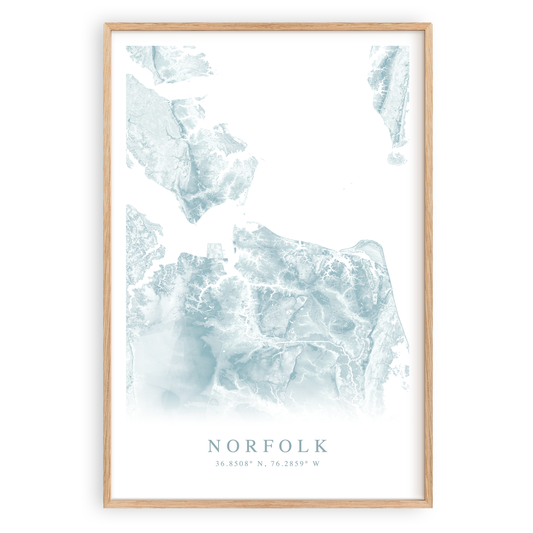 norfolk virginia map print in wood frame