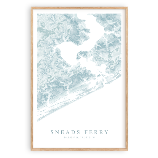 sneads ferry north carolina map print in wood frame