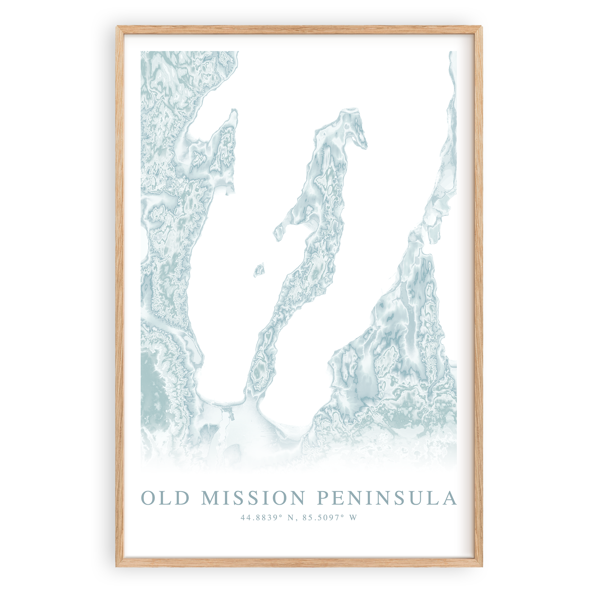old mission peninsula map print in wood frame