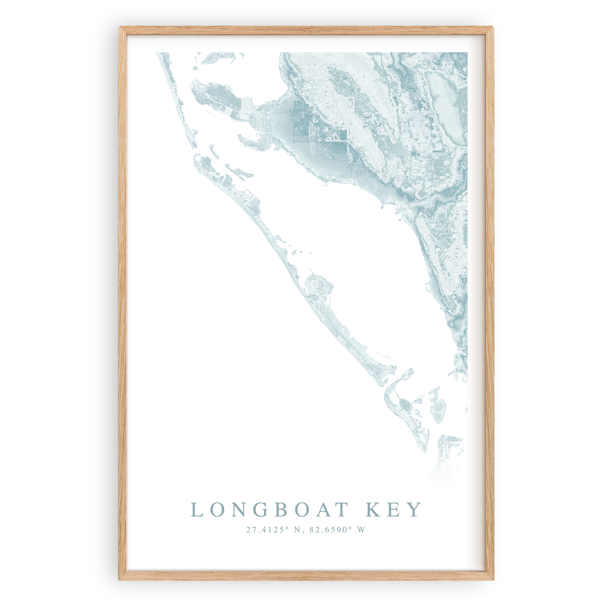 longboat key florida map print in wood frame