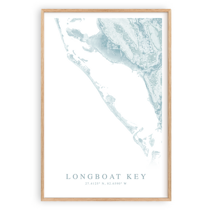 longboat key florida map print in wood frame