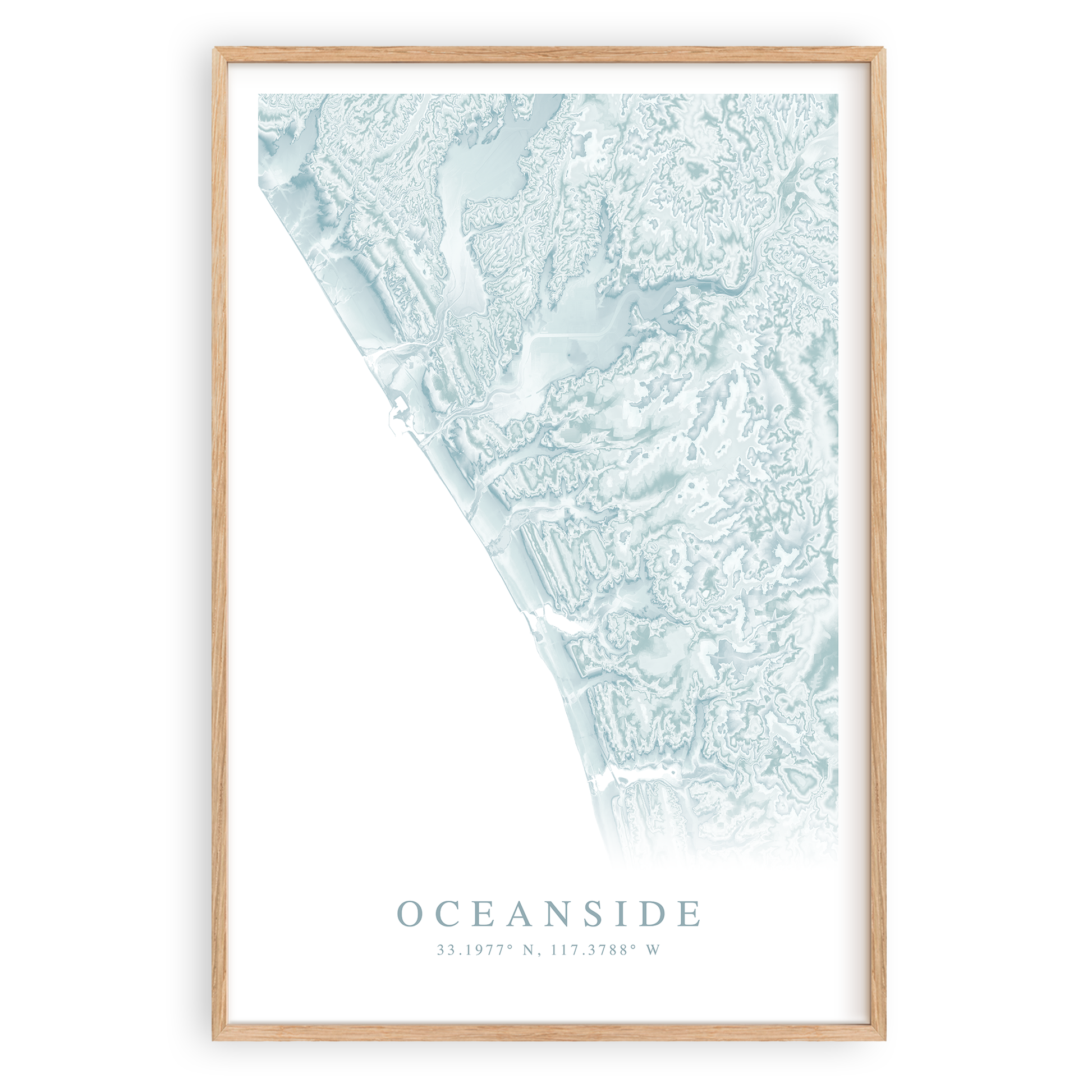 oceanside california map print in wood frame