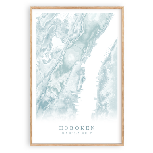 hoboken new jersey map print in wood frame