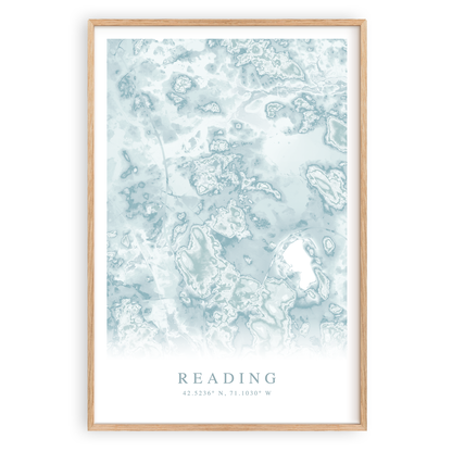 reading massachusetts map print in wood frame