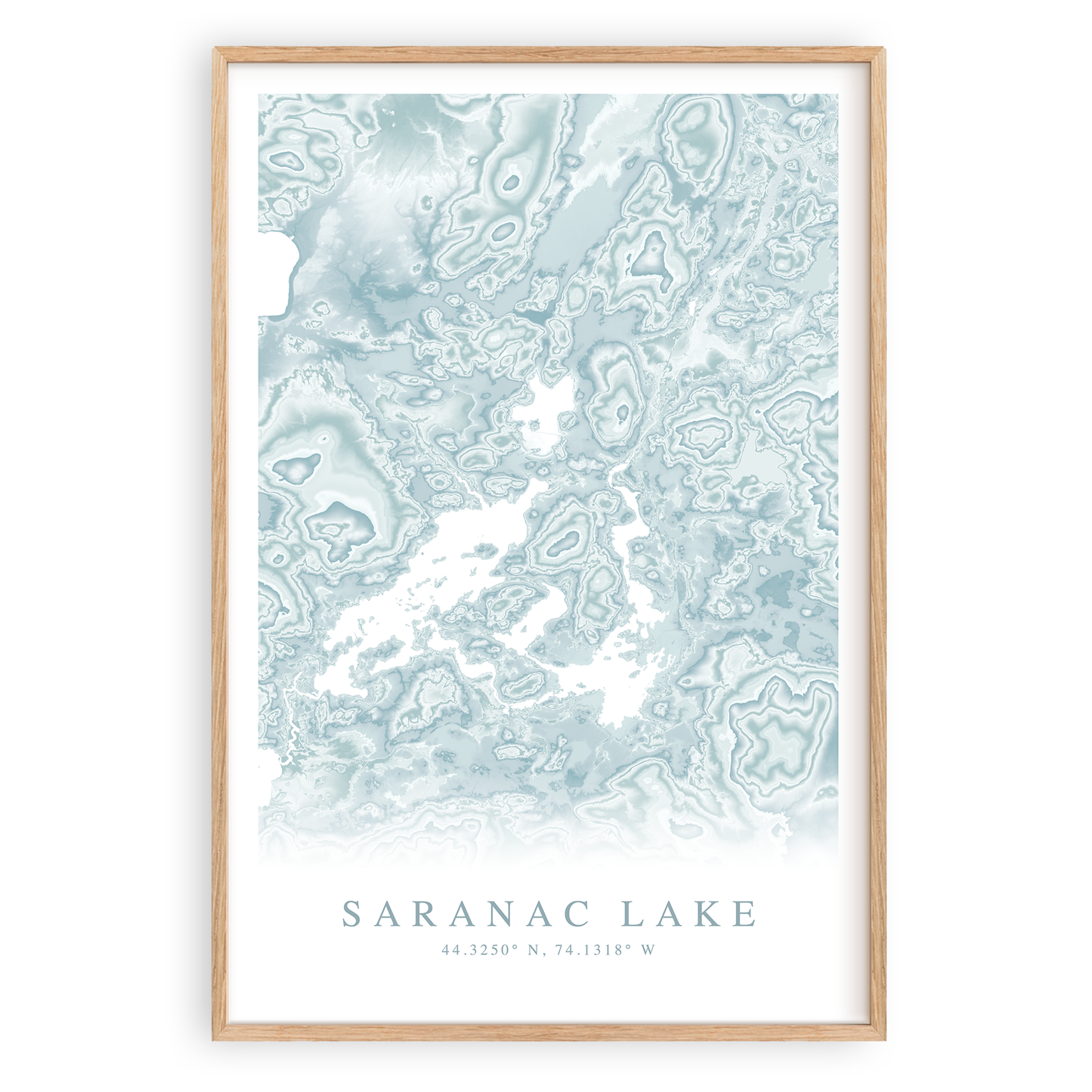 saranac lake new york map print in wood frame