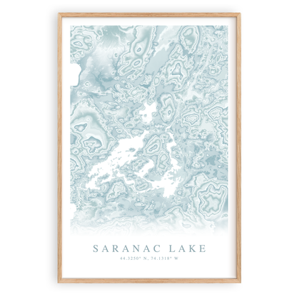 saranac lake new york map print in wood frame