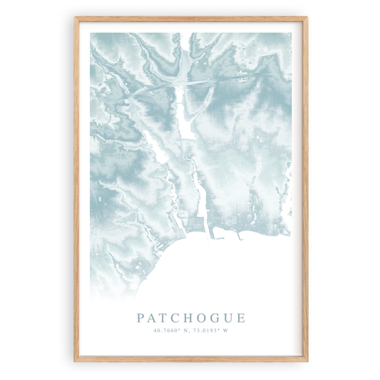 patchogue new york map print in wood frame