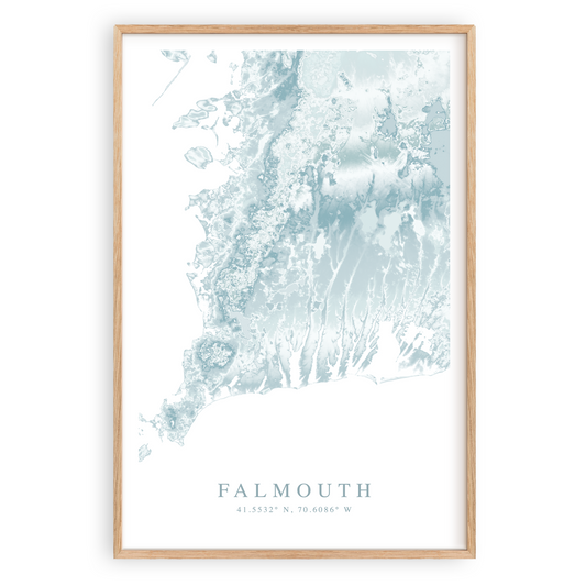 falmouth massachusetts map print in wood frame