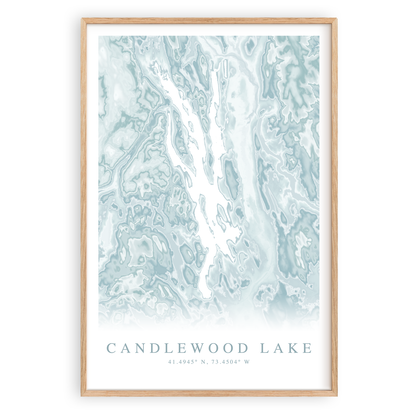 candlewood lake connecticut map print in wood frame