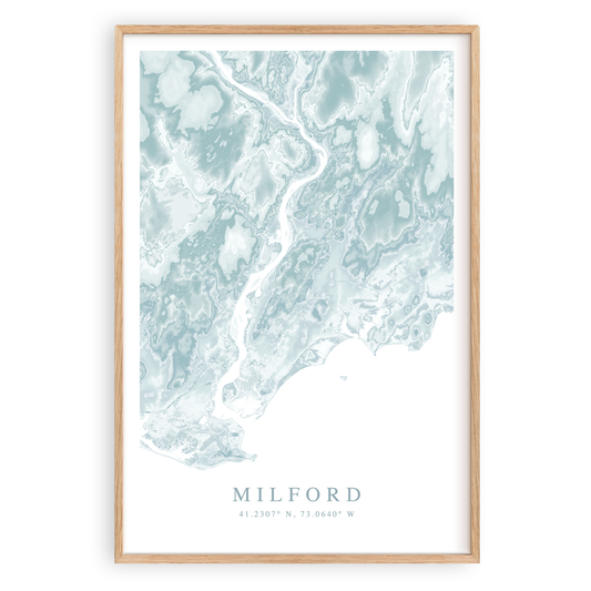 milford connecticut map print in wood frame