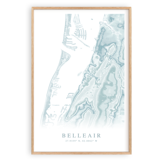 belleair florida map print in wood frame