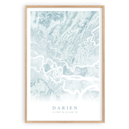 darien georiga map print in wood frame