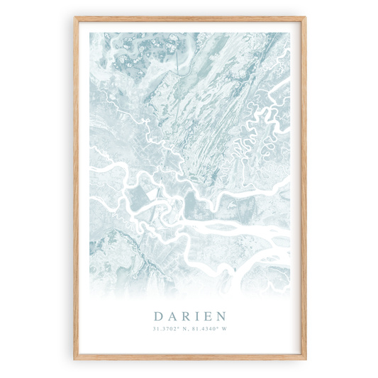 darien georiga map print in wood frame
