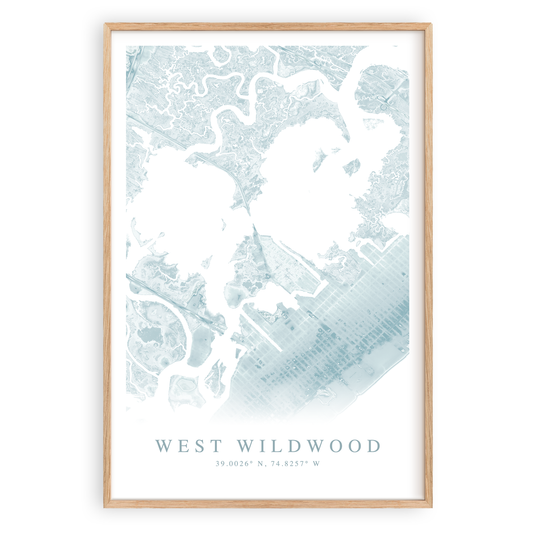 west wildwood new jersey map print in wood frame