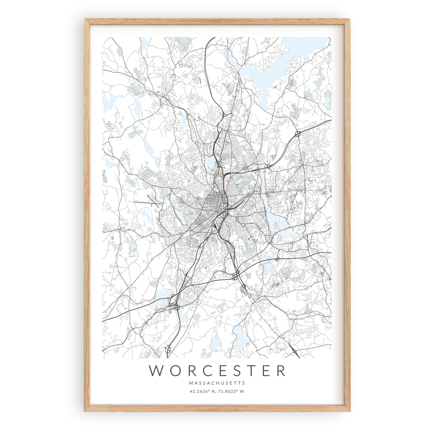 Worcester Massachusetts Map Print