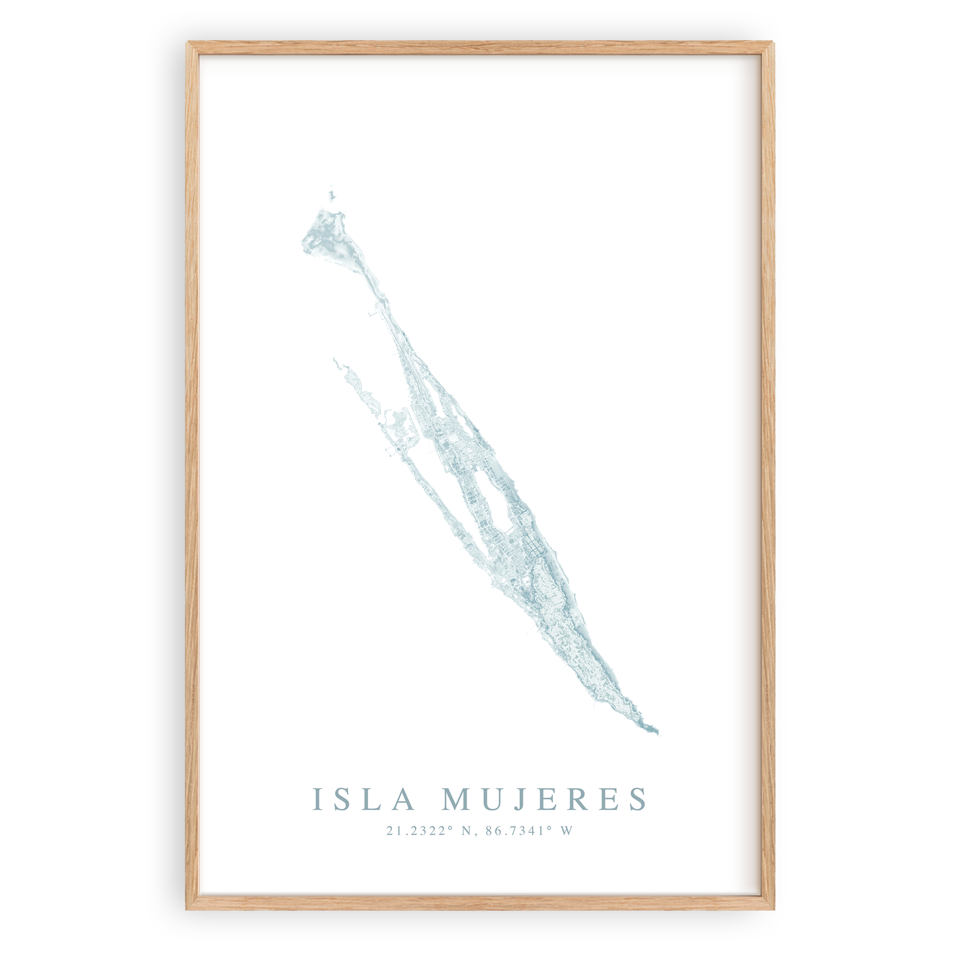 isla mujeres mexico map print in wood frame