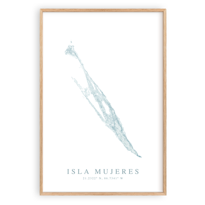isla mujeres mexico map print in wood frame