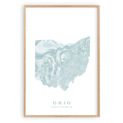 ohio map print in wood frame