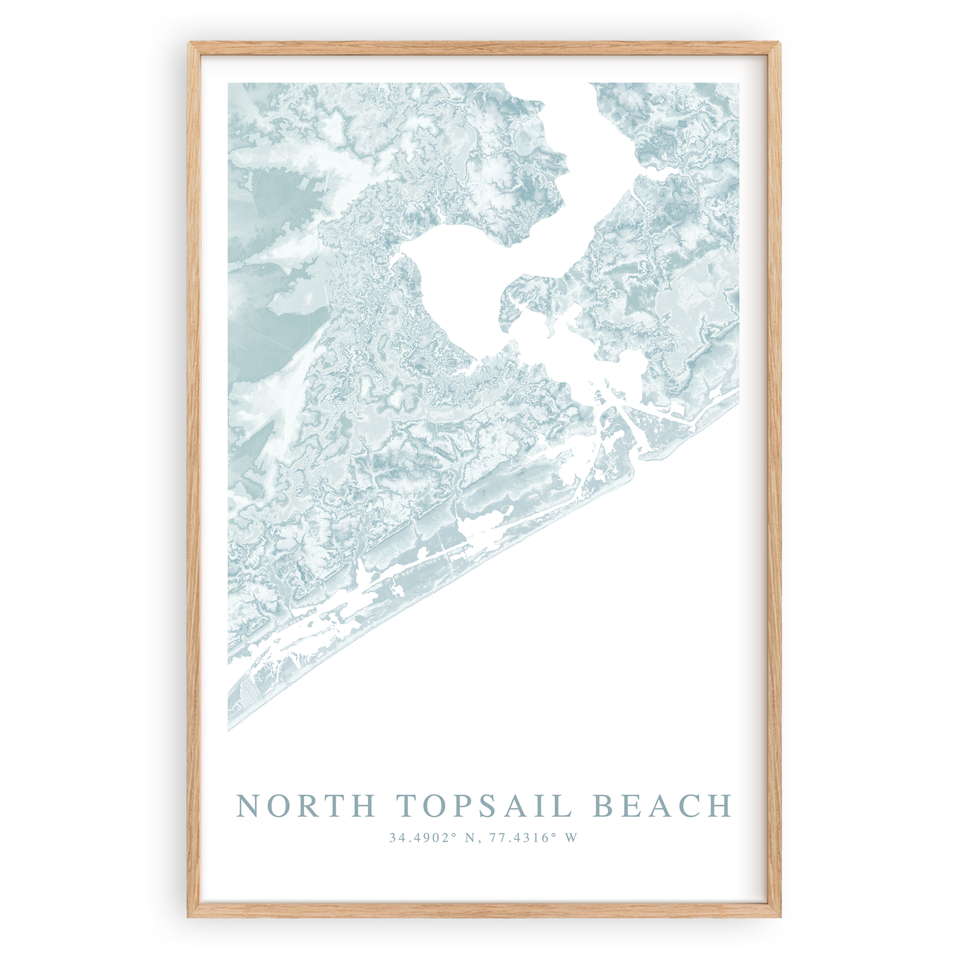 north topsail beach north carolina map print in wood frame