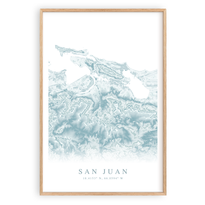 san juan puerto rico map print in wood frame
