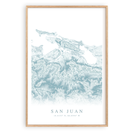 san juan puerto rico map print in wood frame