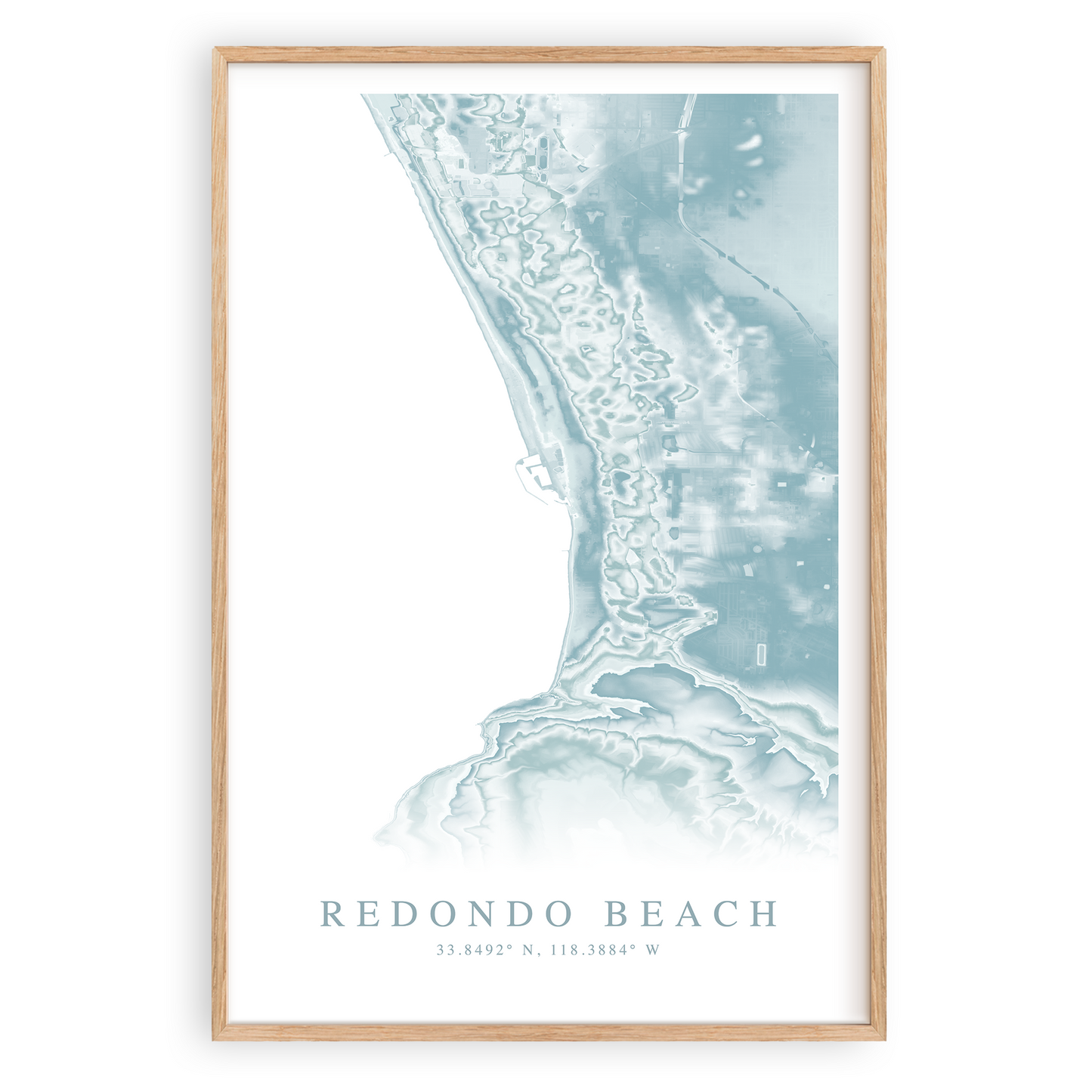 redondo beach california map print in wood frame