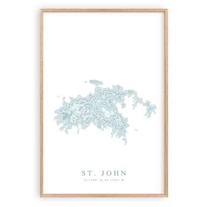 st john usvi map print in wood frame