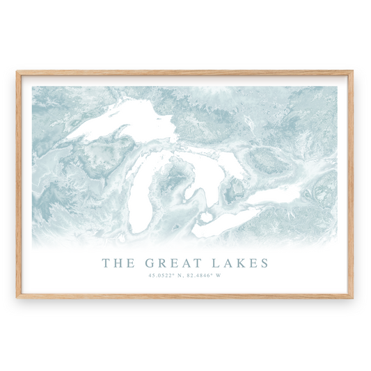 great lakes map poster in wood frame