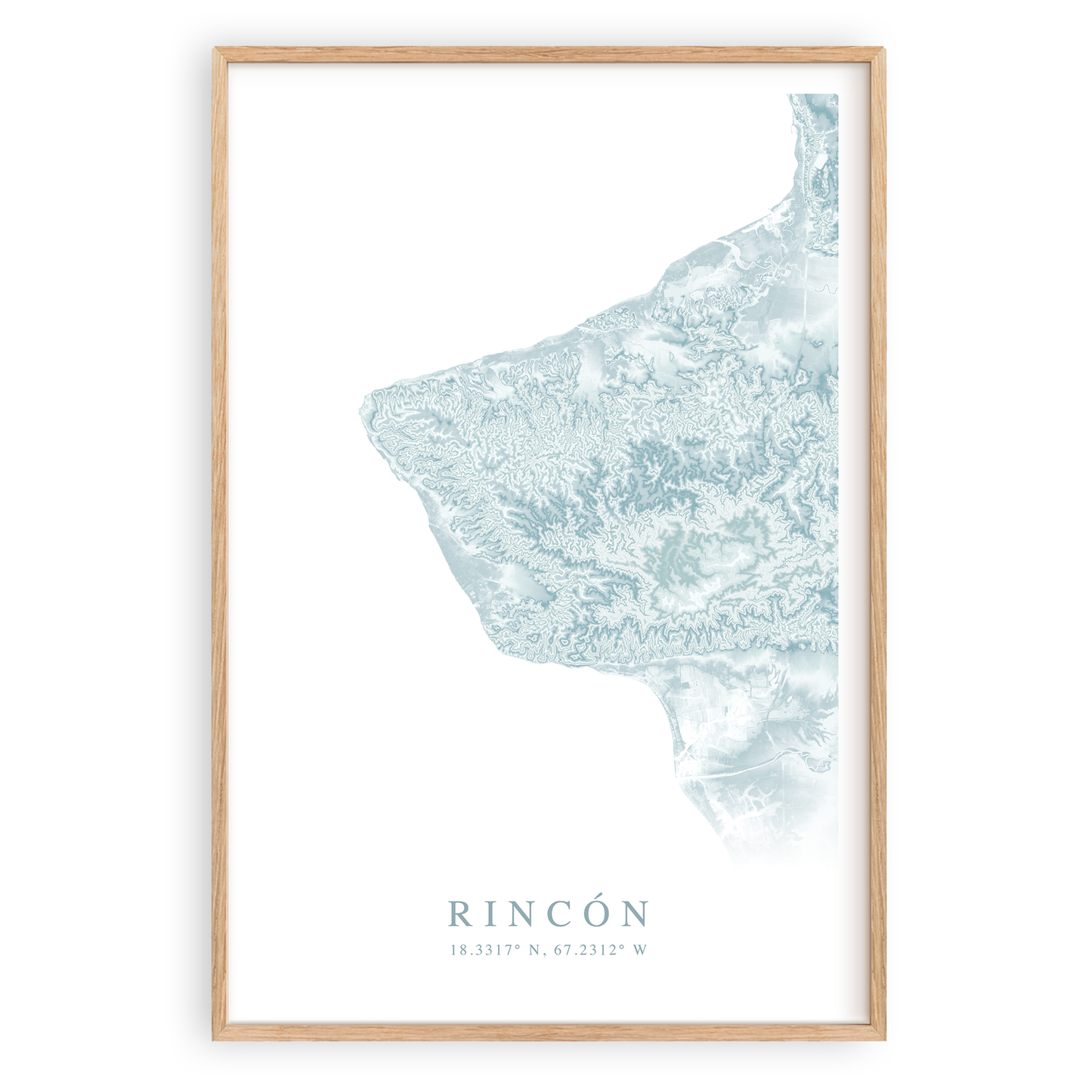 rincon puerto rico map print in wood frame