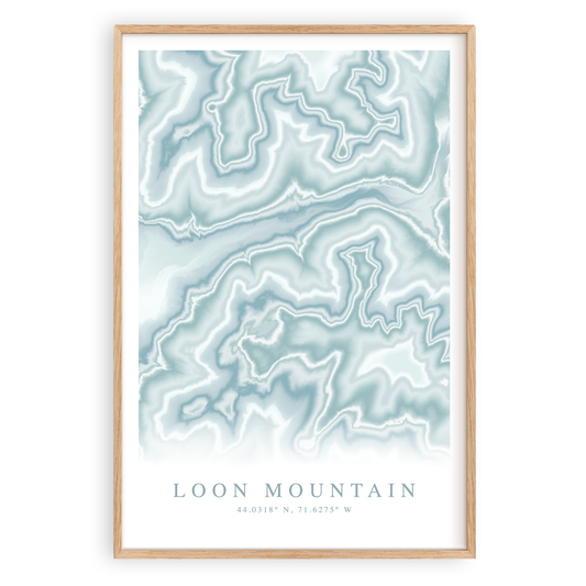 loon mountain new hampshire map print in wood frame