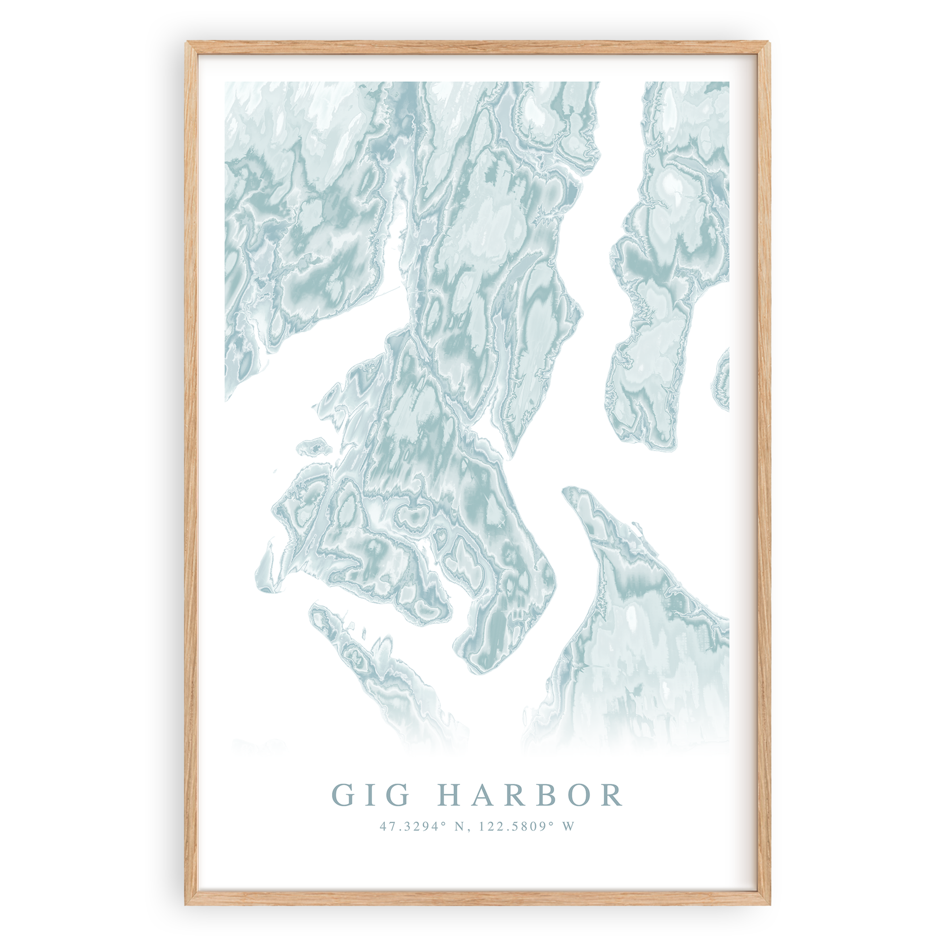 gig harbor washington map print in wood frame