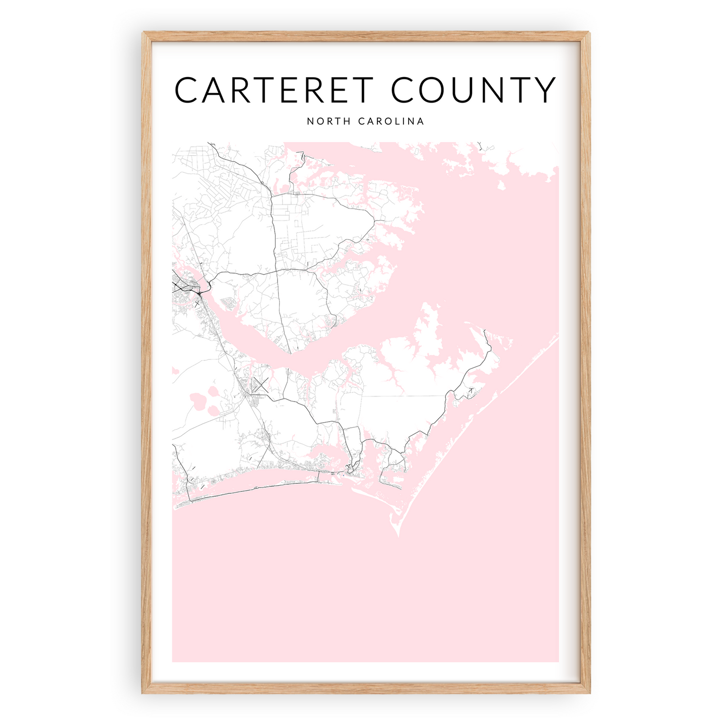 carteret county north carolina map print in wood frame