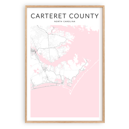 carteret county north carolina map print in wood frame