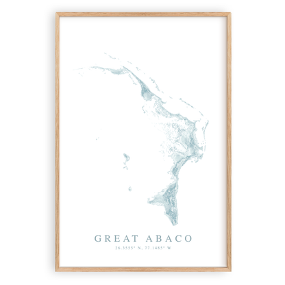great abaco bahamas map print in wood frame