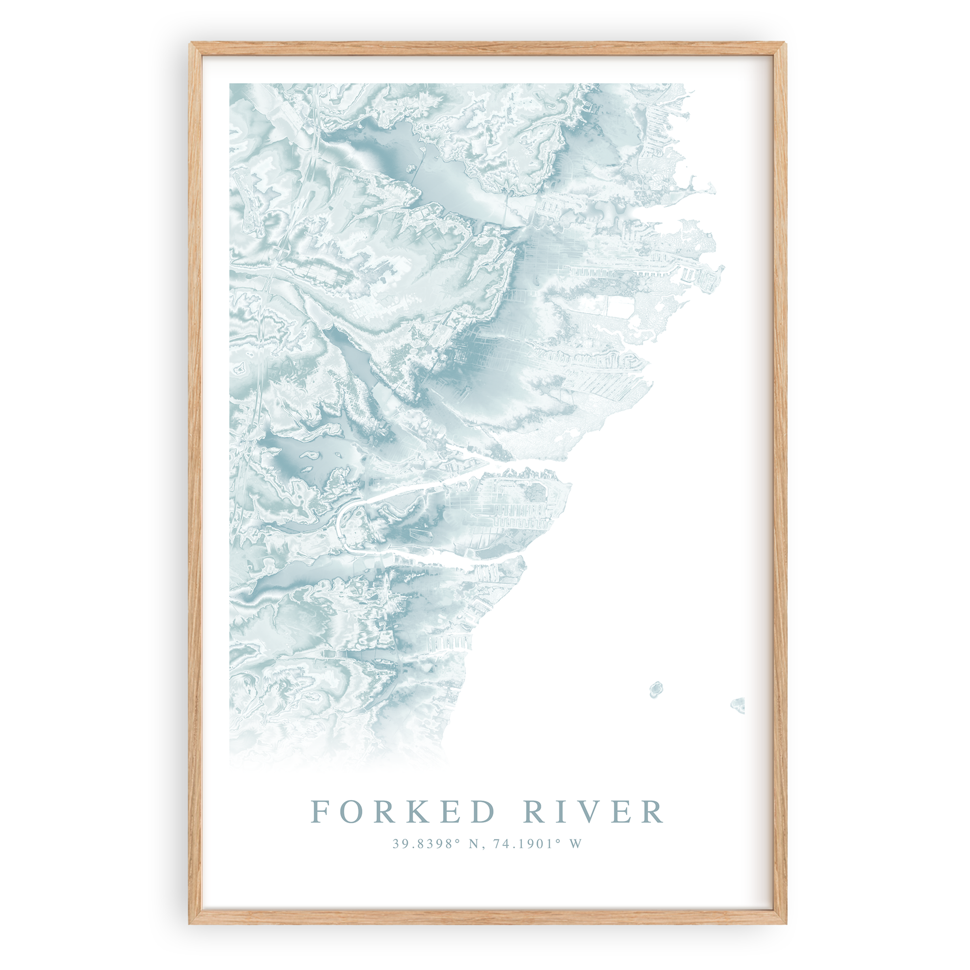 forked river new jersey map print in wood frame