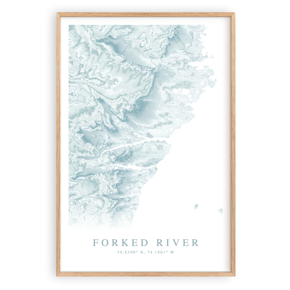 forked river new jersey map print in wood frame