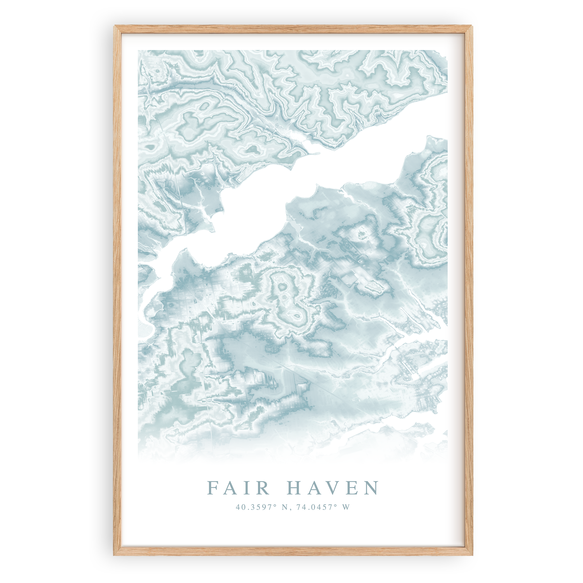 fair haven new jersey map print in wood frame