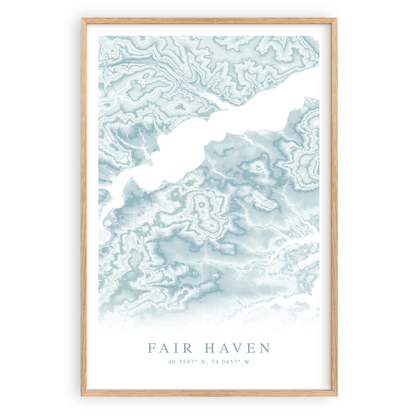fair haven new jersey map print in wood frame