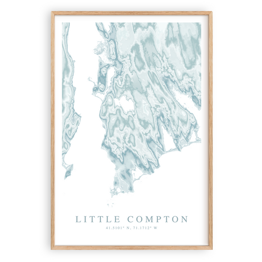 little compton rhode island map print in wood frame