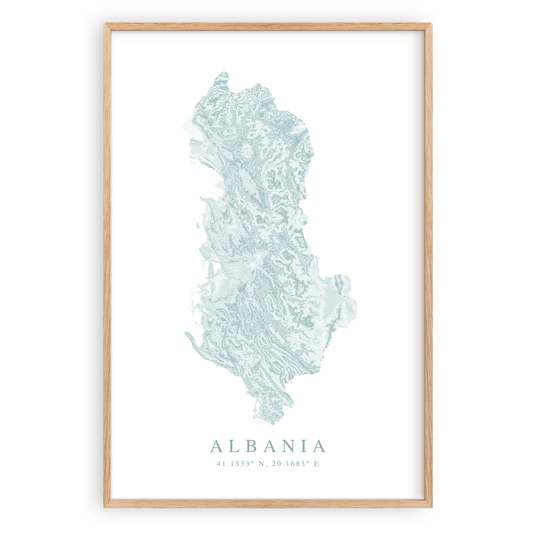 albania map print in wood frame