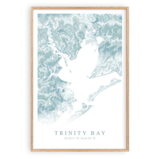 trinity bay texas map print in wood frame
