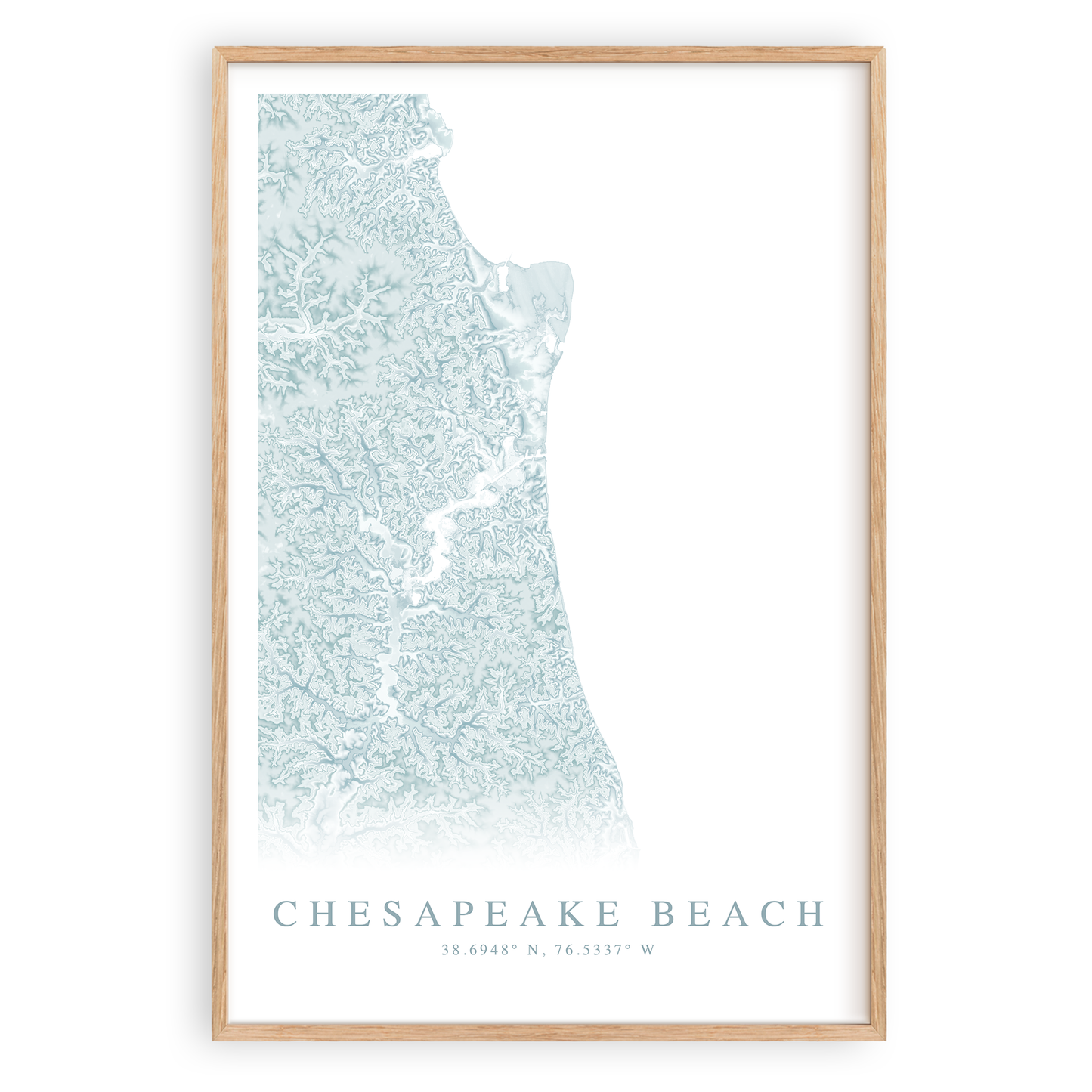 Chesapeake beach Maryland map print in wood frame
