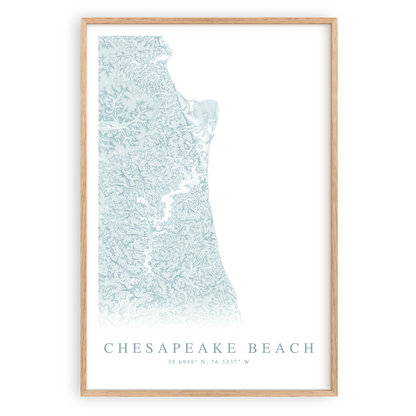 Chesapeake beach Maryland map print in wood frame