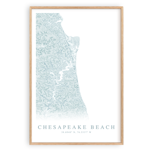 Chesapeake beach Maryland map print in wood frame